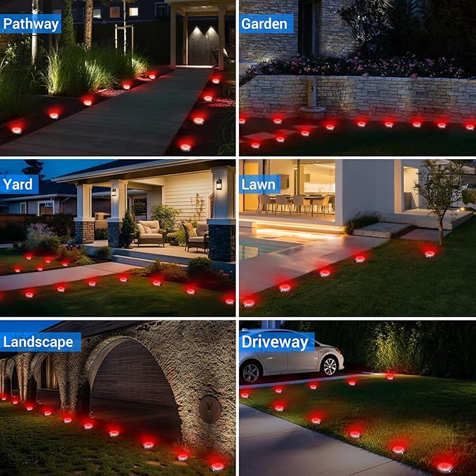 Peasur Mini Solar Ground Lights Outdoor, 4 Pack Flat Solar Powered Disc Lights - Image 6
