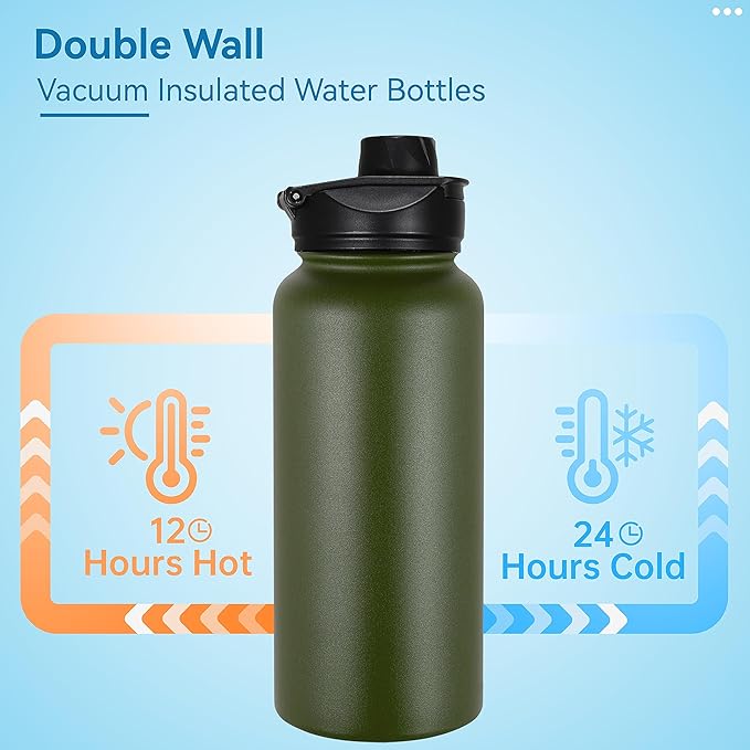 VEGOND 32 oz Insulated Water Bottle Stainless Steel Metal Water Bottles - Image 3