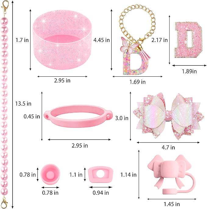 9PCS Pink for Stanley Cup Accessories Set Bling Initials Bow Charms for Stanley - Image 3