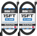Iron Forge Cable 2 Pack 15 Ft Black Extension Cord, 15 Foot Extension Cord by IronForgeCable
