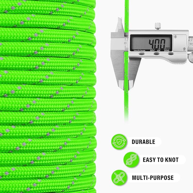 Reflective Paracord Rope 750 lb - 500ft 5/32" Parachute Cord 4MM 12-Strand para - Image 6