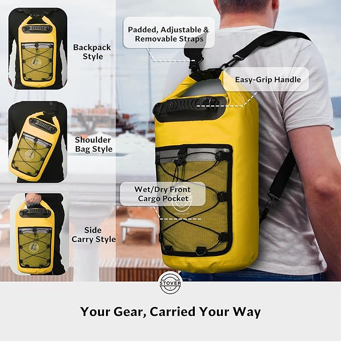 STOVER 5/10/25/30/40/55L Waterproof Dry Bag- Roll-Top Backpack w/Phone Case- - Image 3