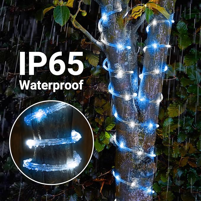 Solar Rope Lights, 2 Packs Total 66ft 200LED Solar String Lights, 8 Modes - Image 4