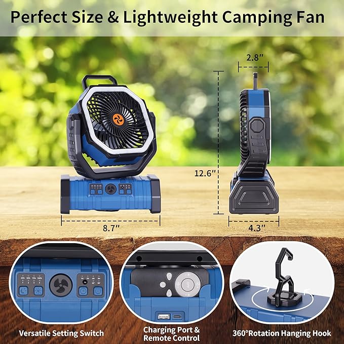 Portable Fan Battery Powered, 20000mAh Rechargeable Camping Fan Battery Operated - Image 6