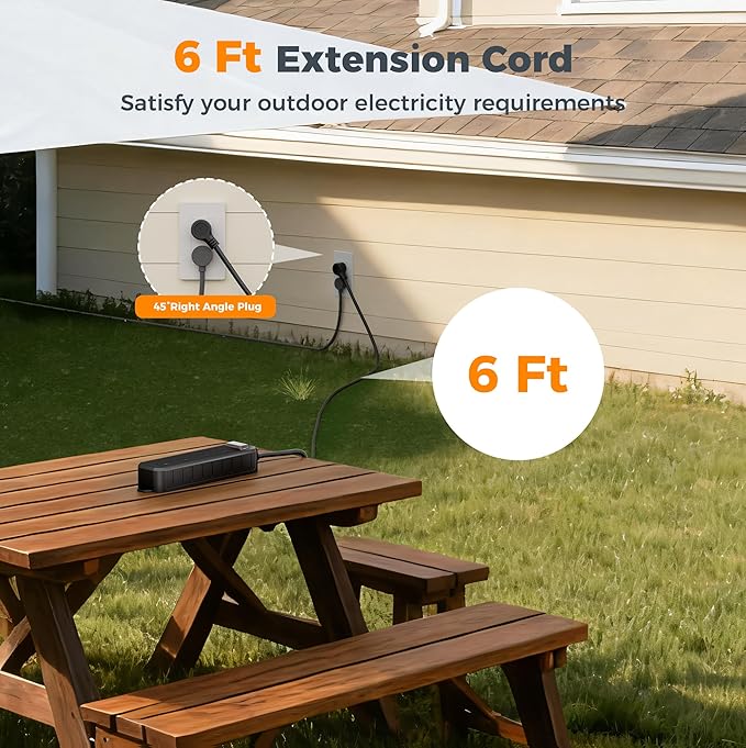 TESSAN Outdoor Power Strip Weatherproof, 6FT Extension Cord Waterproof - Image 4