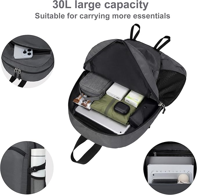 Lightweight Hiking Backpack 30L Packable Foldable Daypack Collapsible Travel - Image 2