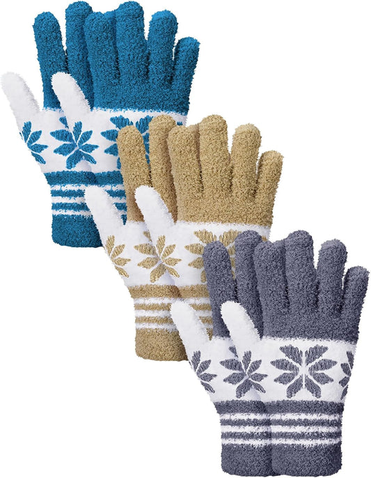 Patelai 3 Pairs Microfiber Plant Dusting Gloves Leaf Cleaning Gloves for Indoor Plants, Blinds, Furniture, House(Medium,Snowflake Dark Blue, Gray, Khaki, White)