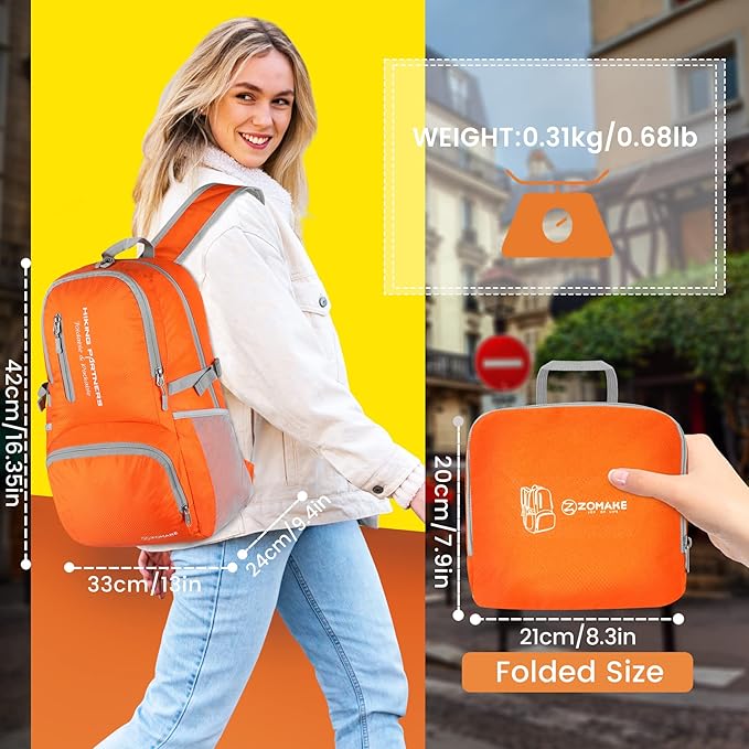 ZOMAKE Lightweight Packable Backpack, 35L Light Foldable Hiking Backpacks Water - Image 2
