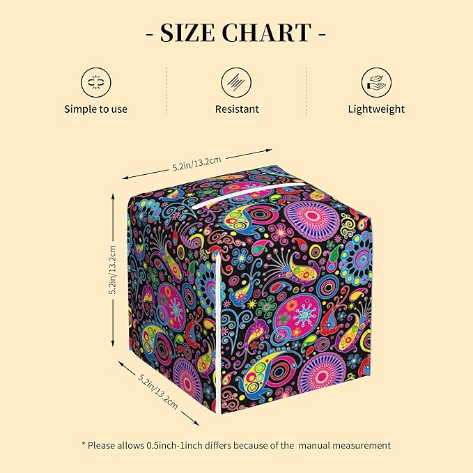 Tissue Box Cover Square, Boho Mandala Flowers and Paisley Tissue Box Holder - Image 2