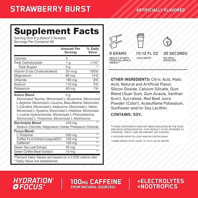 Optimum Nutrition Amino Energy Powder Plus Focus, - Image 3