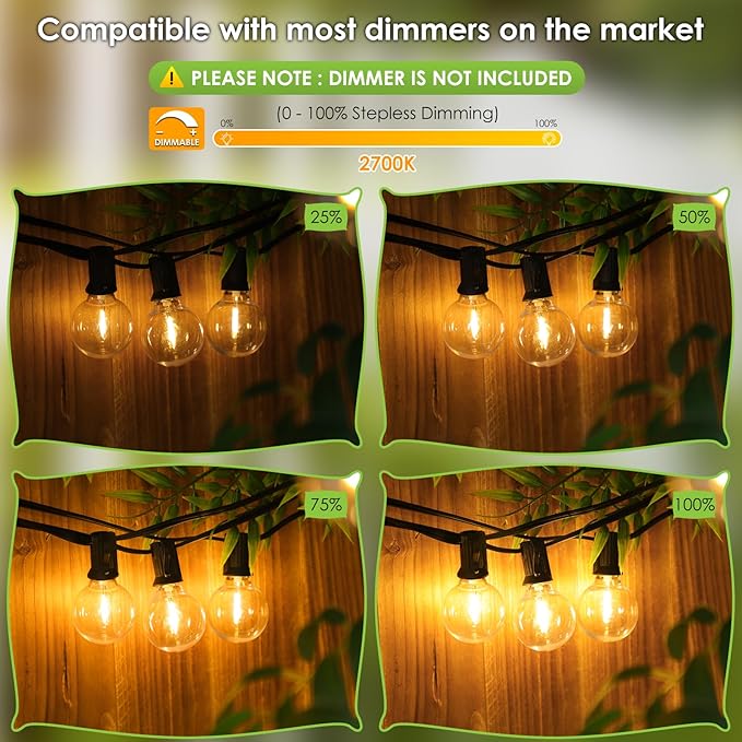 Mlambert 200Ft LED Outdoor String Lights Waterproof Dimmable G40 Globe Patio - Image 3