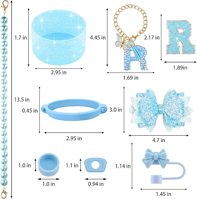 9PCS Blue for Stanley Cup Accessories Set Bling Initials Bow Charms for Stanley - Image 3