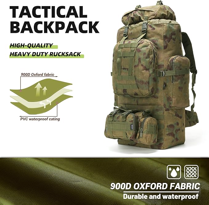100L Camping Hiking Backpack, Molle military Tactical rucksack backpack - Image 2