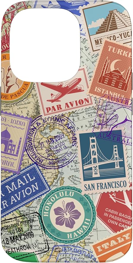World Map Travel Passport Stamps Postage Stamp Case by Unknown
