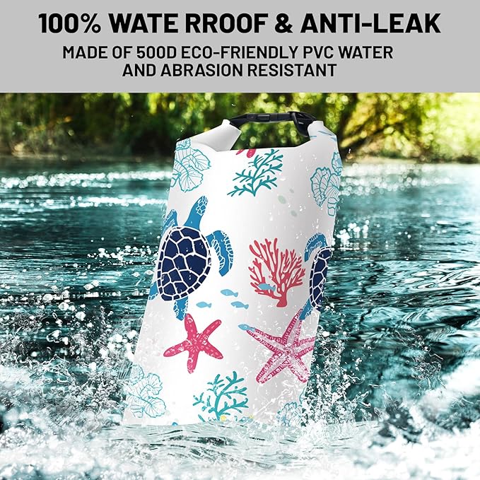 Waterproof Dry Bag, Roll Top Sea Turtle Coral Starfish Waterproof Backpack - Image 2