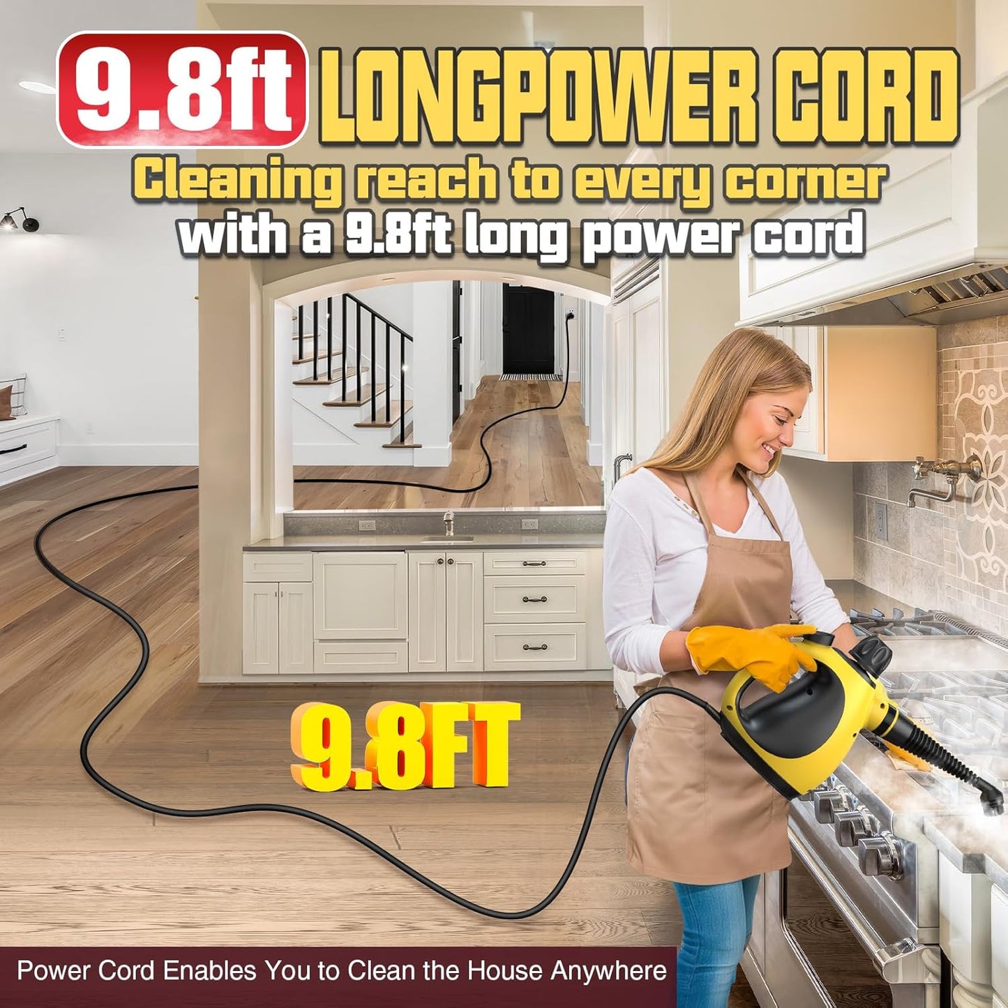 Pressurized Handheld Steam Cleaner for Home, Multi-Surface Steamer with 12 Accessories, 12.8oz Natural Steamer for Cleaning Car, Bathroom, Shower, Upholstery, Grout, Window, Grease