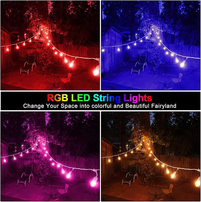Mlambert 48FT Outdoor Patio Lights, 6 Lighting Modes RGB Cafe String Lights - Image 6