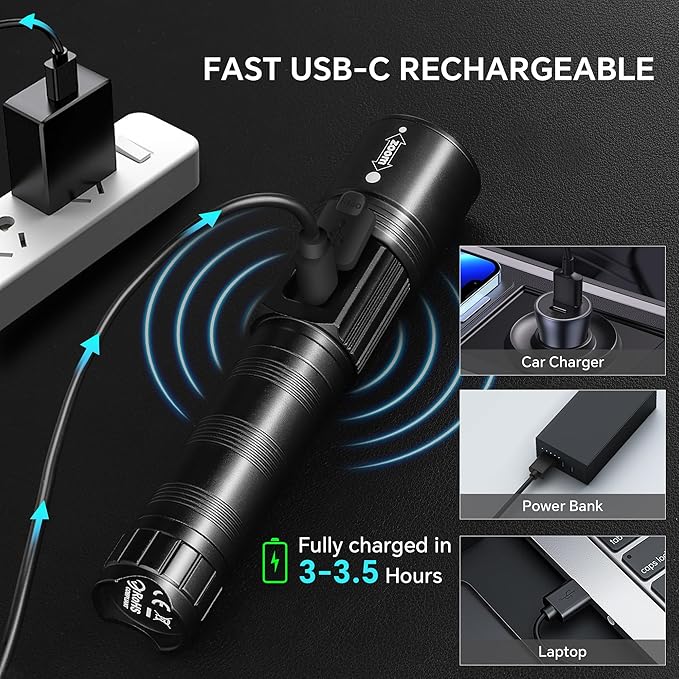 LED Rechargeable Flashlights 9900 High Lumens 2Pack, Super Bright Flashlight - Image 5