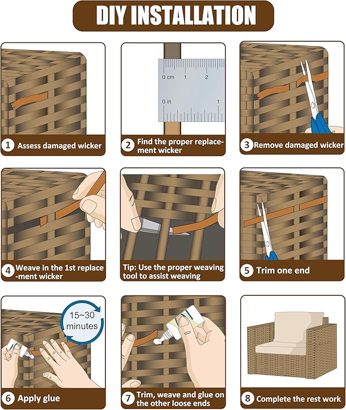 240 Ft Wicker Repair Kit, Plastic Wicker Repair Supplies, Gradient Dark Brown - Image 3