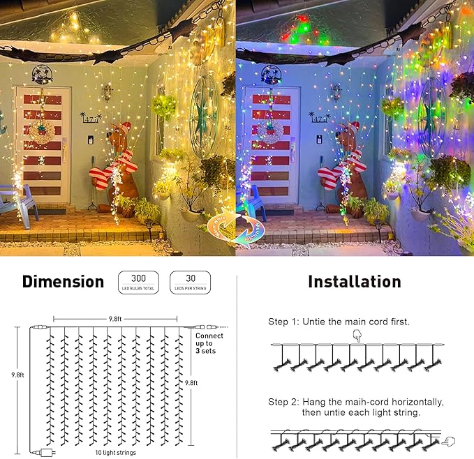 JMEXSUSS 300LED Dual Color Changing Curtain Lights - Image 4