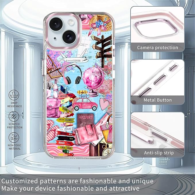 Case for iPhone 14 Plus/15 Plus, Cover Holiday Trip World Map Phone Case - Image 2