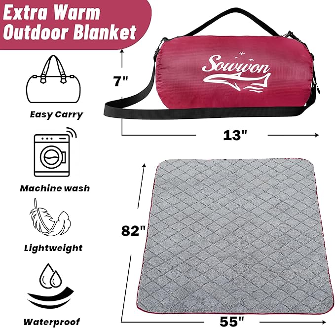 Waterproof Outdoor Blanket 82”X 55” Packable, Stadium Blankets - Image 2