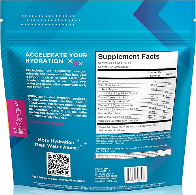 HydroMATE Electrolyte Powder Fruit Punch Hydration Packets Low Sugar 16 Count - Image 4