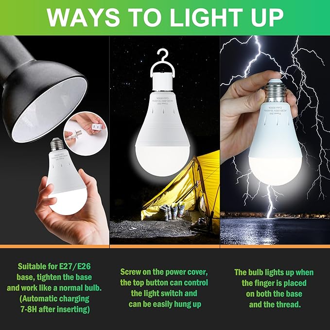 DEBAOBULB 4 Pack Rechargeable Emergency Light Bulbs, Battery Powered LED Light - Image 5