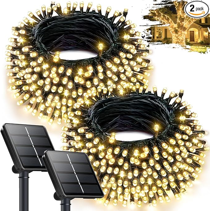 2Pack 240LED Solar String Lights Outdoor | Total 92FT Waterproof Solar by OZS