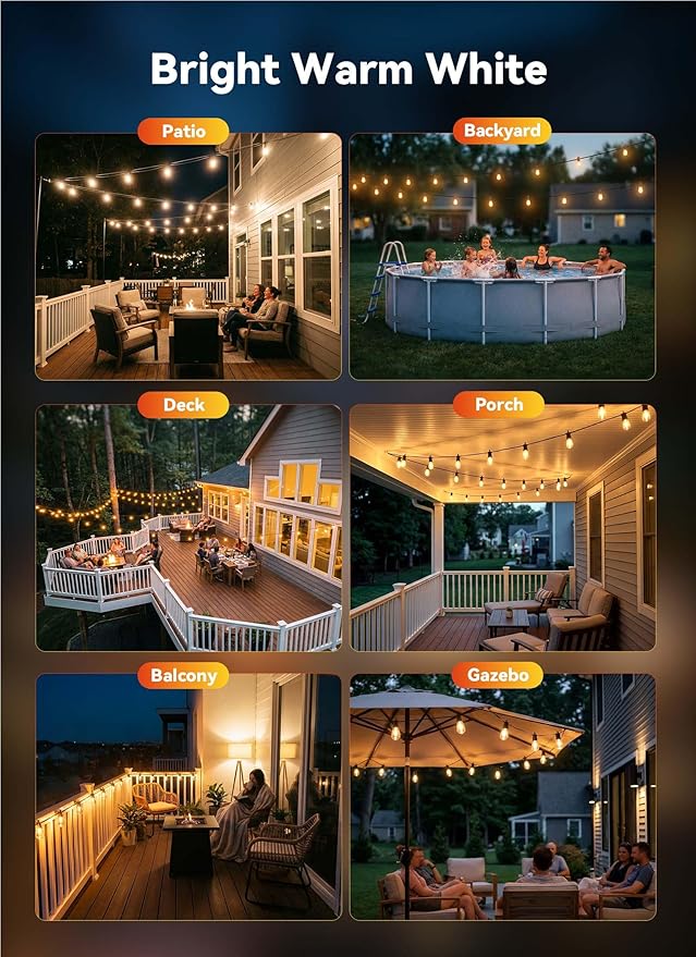 Minetom 80FT Outdoor String LED Patio Lights Waterproof, 24 Shatterproof S14 - Image 6