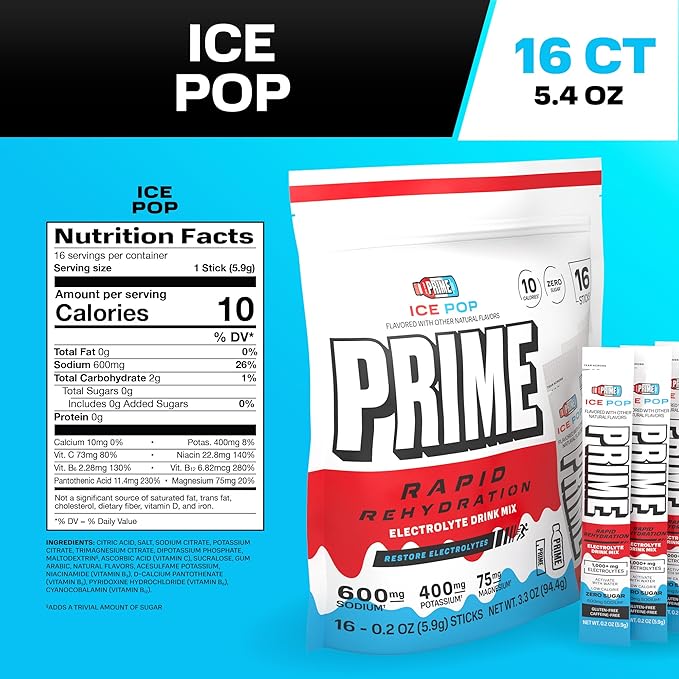 Prime Rapid Rehydration Electrolyte Powder Sticks, Ice Pop, Sugar Free - Image 2