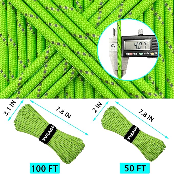 VVAAGG Reflective Paracord Rope 100FT, 7 Strand Nylon para Cord Lanyard Utility - Image 4