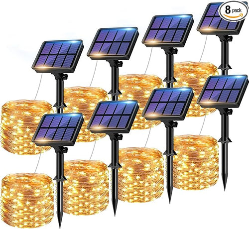 8 Pack Solar String Lights Outdoor, 640LED 264FT Waterproof 8 Modes Copper Wire by btfarmdecorativelighting