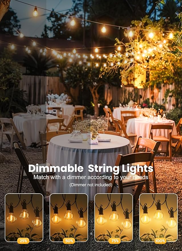 Brightown Outdoor String Lights, 50FT 25 G40 Bulbs Shatterproof Patio Lights - Image 8