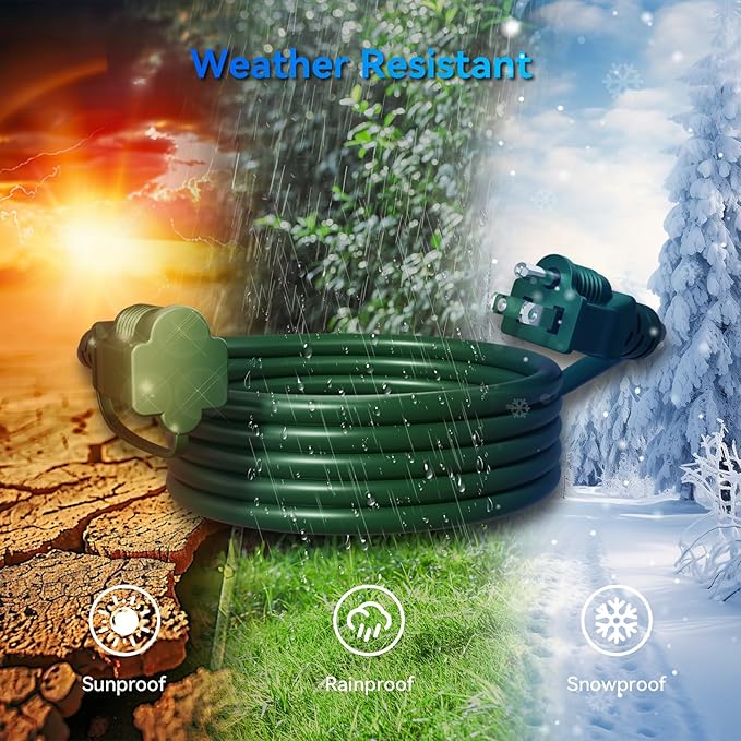 K KASONIC - 40FT Outdoor Extension Cord 1 to 3 Splitter, 3 Prong Outlets Plugs - Image 5