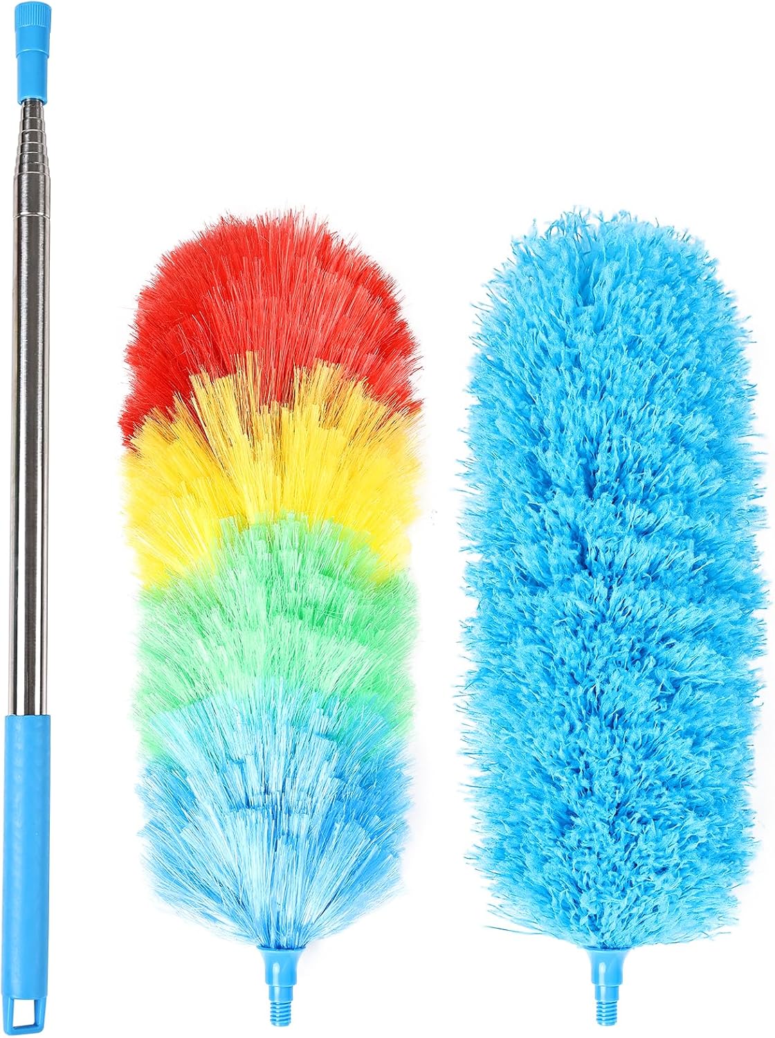 Rainbow Extendable Static Duster Reusable Microfiber Duster with 100" Telescoping Pole, Beandable and Washable Dusters Head for Cleaning Ceiling, Fan, Furniture