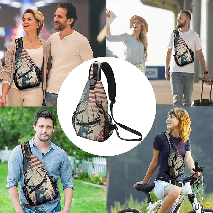 FyLybois Deer Sling Bag for Women Lightweight Crossbody Backpack Casual Daypack - Image 2