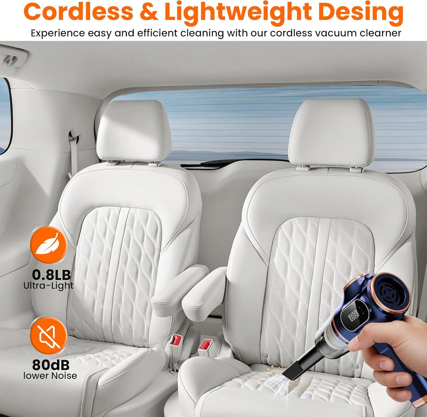 Portable Car Vacuum Cordless Mini Handheld Vacuums Cleaner Rechargeable with LCD Display and Multi-Nozzles, High Power Hand held Cleaners for Car, Home, Office, Sofa, Pet Hair,Keyboard