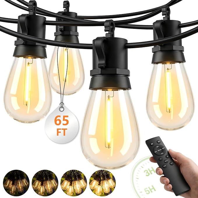 Outdoor String Lights LED Patio-Light - 65Ft Outside Waterproof Dimmable Porch by Unknown