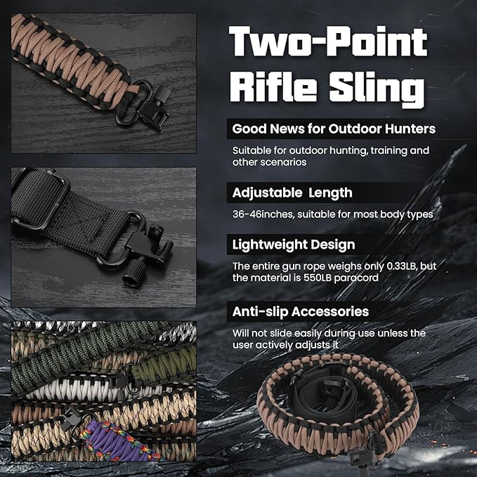 Double Braide 550LB Shotgun Sling 2 Point Paracord Rifle Sling, Non-Slip - Image 6