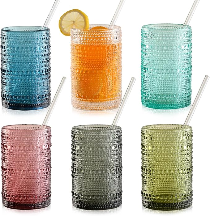 KMIGRUAN 15oz Colored Hobnail Drinking Glasses Set of 6, Vintage Kitchen by KMIGRUAN
