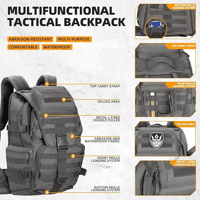 50L Military Tactical Backpack 3 Day Assault Pack Molle Daypack Hiking Backpack - Image 3