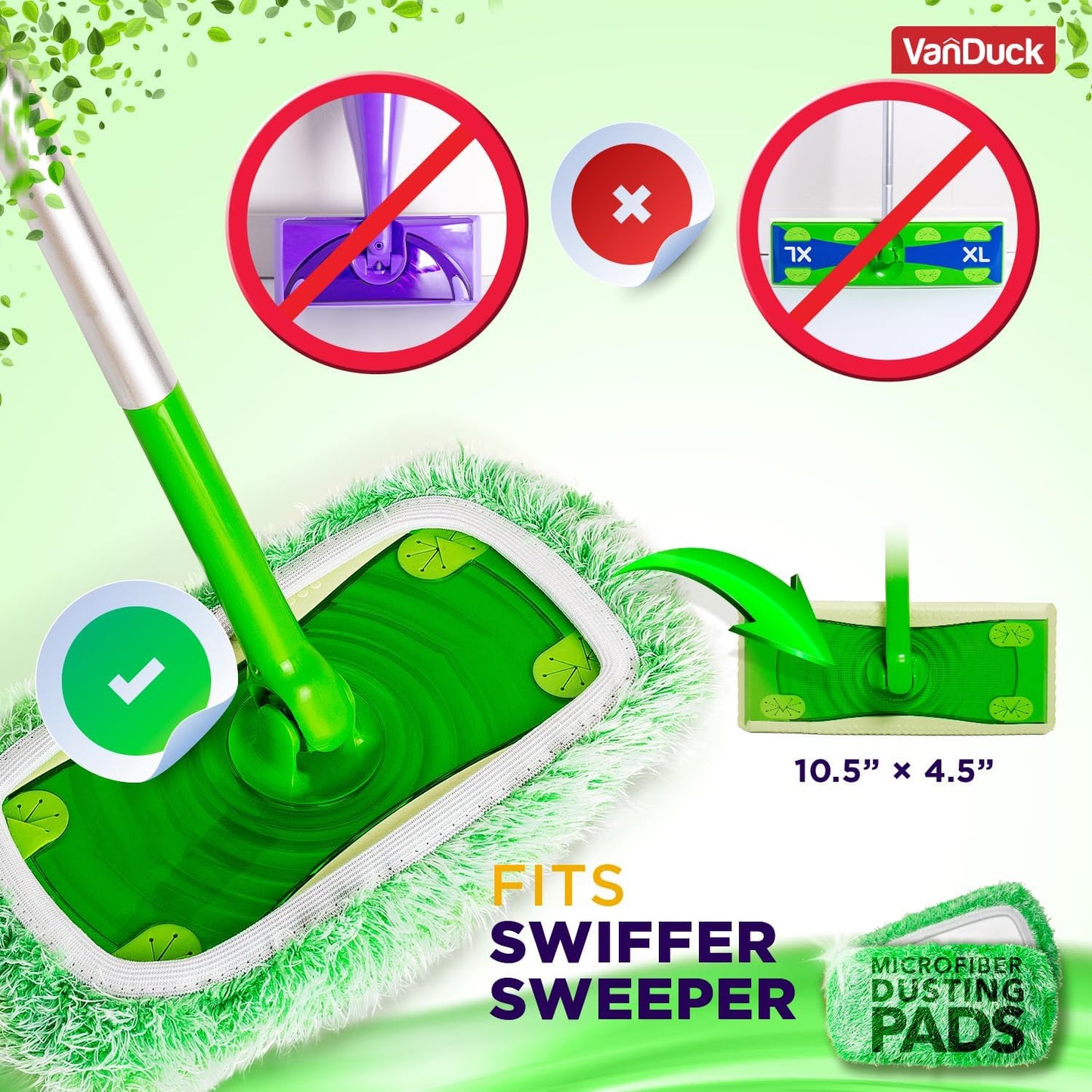 VanDuck Floor Duster Refill Compatible with Swiffer Sweeper Mop (4 Pack) - Microfiber Pet Heavy Duty Dry Cloth Refills - Reusable Mop Pad