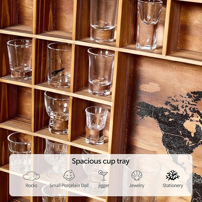 Large World Map Shot Glass Display Case 60 Slots - Image 2