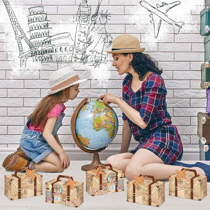 24Pcs Large Suitcase Party Favor Boxes Travel The Map Paper Treat Box - Image 6