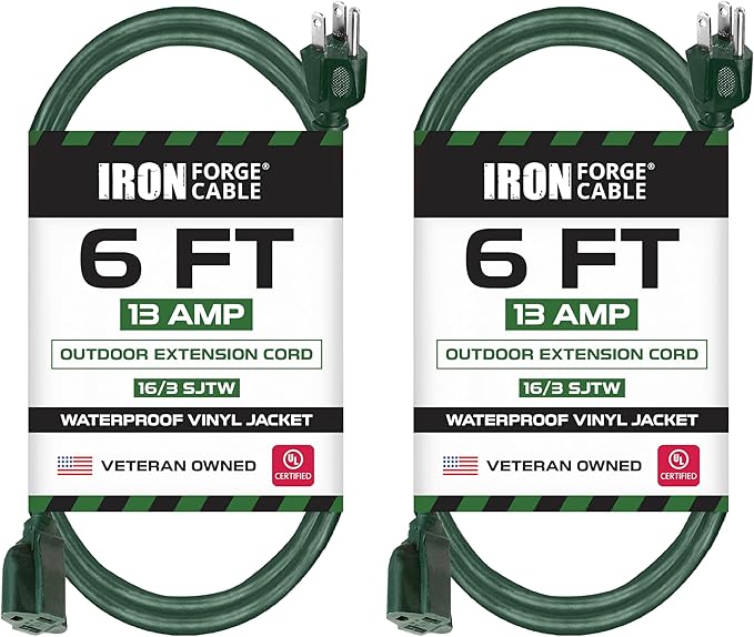 Iron Forge Cable 2 Pack Weatherproof 6 Ft Outdoor Extension Cord by IronForgeCable