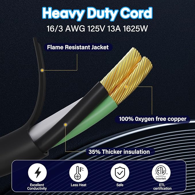 Adoreen Outdoor Power Extension Cord 25 Ft, 3 Prong 16 AWG Grounded Wire Heavy - Image 4
