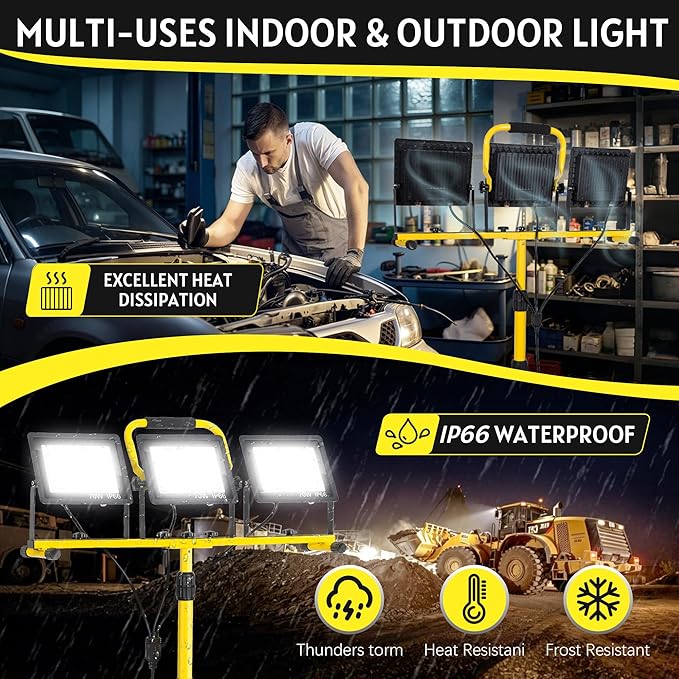 21000 LM LED Work Light with Stand, 3-Head Adjustable Portable Tripod Light - Image 3