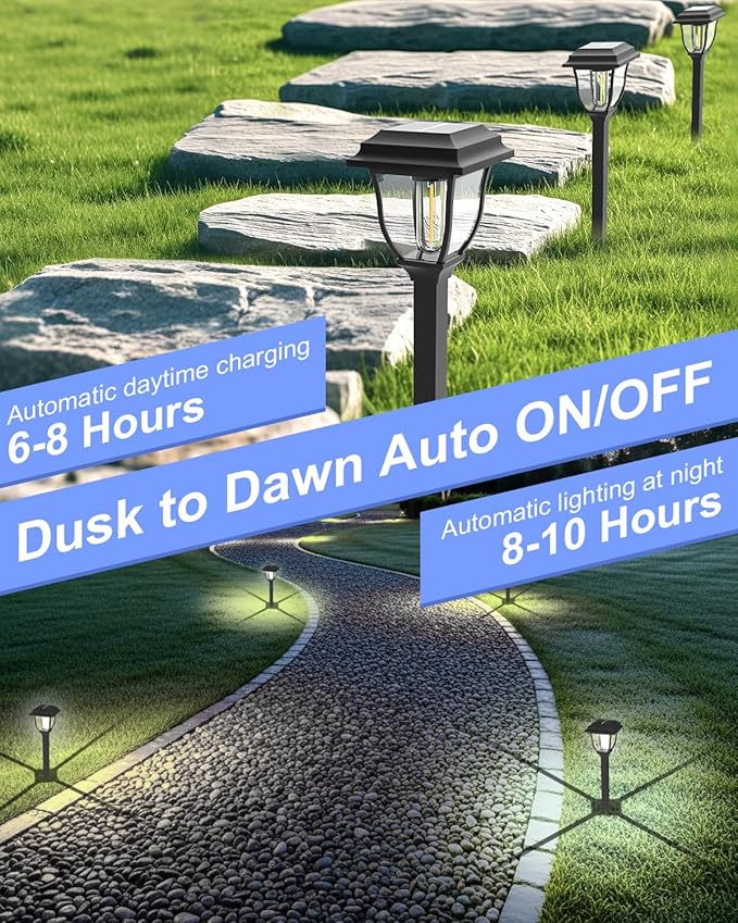 Solar Pathway Lights 12 Pack Mini Outdoor 3000K Bright Auto On/Off Solar Garden - Image 3