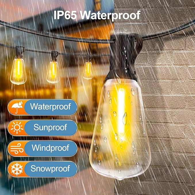 MGVIH Outdoor String Led Patio Lights - 50Ft 15M Outside Waterproof Light ST38 - Image 3